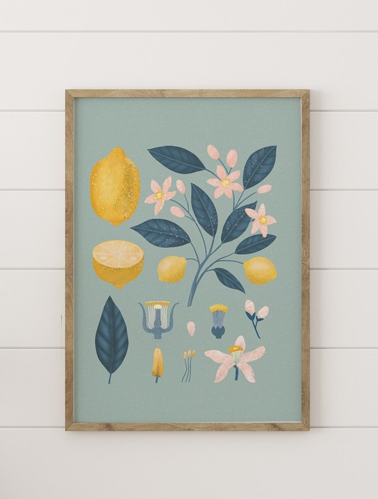 Plakat  "Cytryny" 40x50cm na miętowym tle Studio Stonka