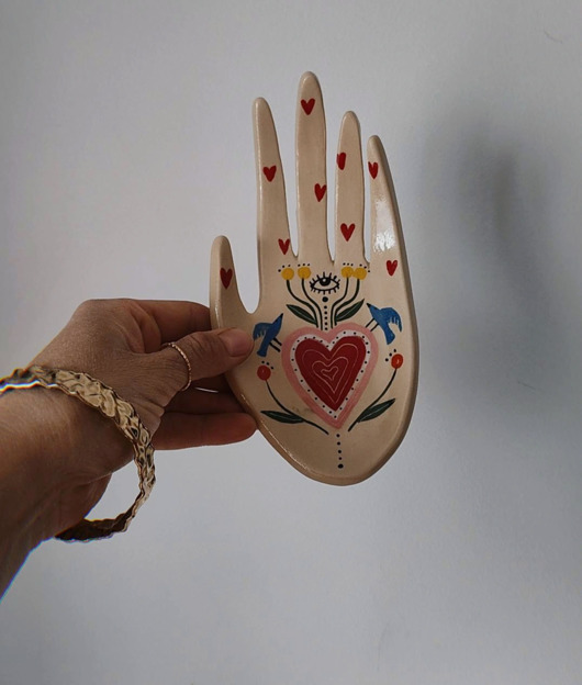 pojemniki na biżuterię Dłoń ceramiczna serce i ptaszki
