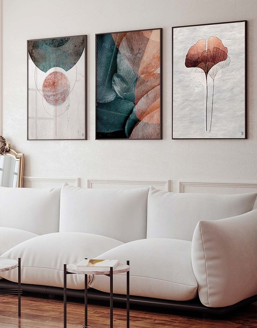 plakaty Zestaw plakatów - Abstrakcja z liściem miłorzębu (30x40cm)