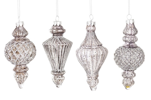 bombki Bombka szklana 4szt. 14x6,5  15x6 cm JOLANDA szarosrebrna