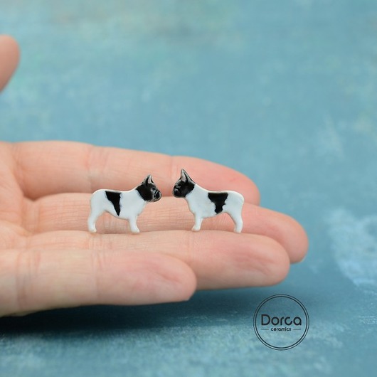 Buldog francuski mini- ceramiczne kolczyki Dorca