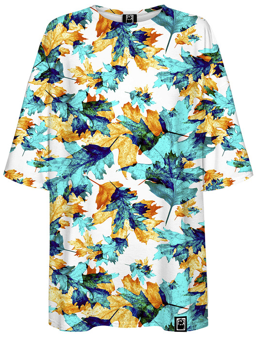 t-shirt damskie DR.CROW T-shirt Damski Oversize Cyan Leaves