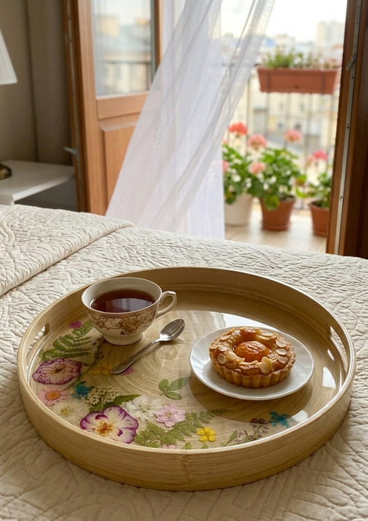 deski do krojenia i tace Taca dekoracyjna z suszonymi kwiatami