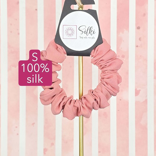 gumki do włosów S wąska gumka do włosów jedwab naturalny scrunchie jasny róż różowa