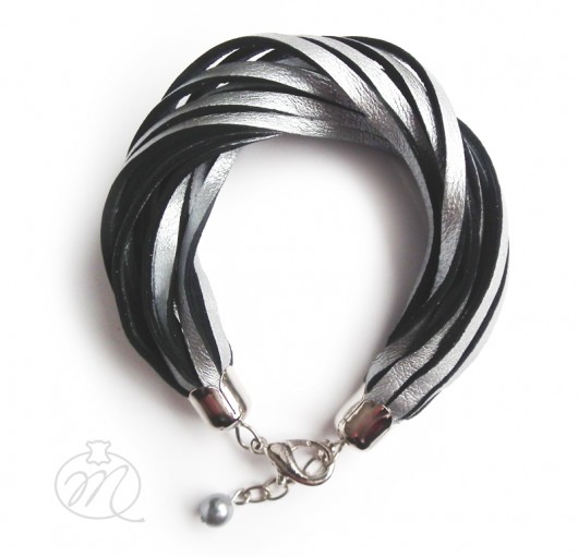 Bransoletka skórzana srebrna metallic Mikashka