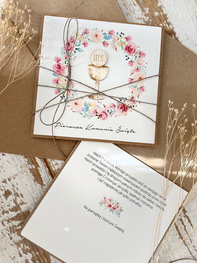kartki na komunię Kartka na komunię - pamiątka komunii ręcznie robiona