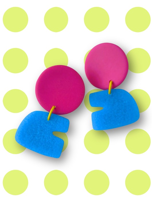 kolczyki z masy plastycznej Geometryczne kolczyki- OU lazur/fuksja