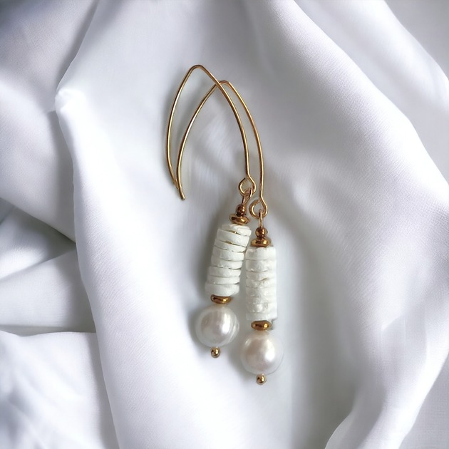 kolczyki z kamieniami LIMITOWANE kolczyki: kolekcja summer white : PERŁY & MUSZLA II