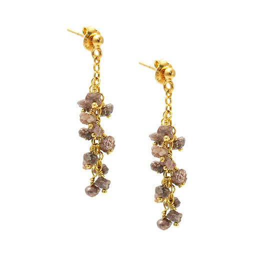 kolczyki złote Kolczyki z naturalnymi diamentami, różowe diamenty, pozłacane srebro 925