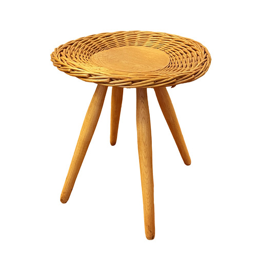 stołki Taboret rattanowy proj. J. Kalous, Úluv, Czechosłowacja, lata 60. XX wieku