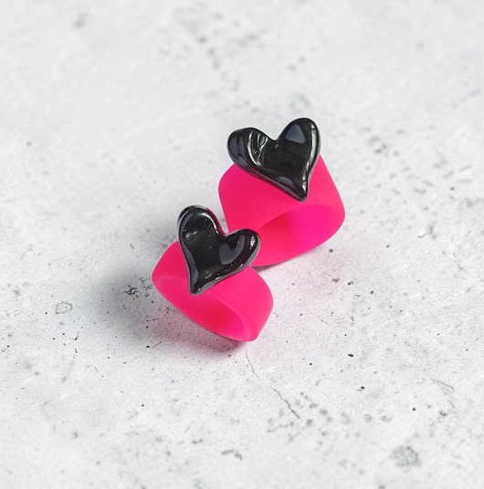 pierścionek z żywicy Pierścionek x2 : RAZEM TANIEJ! pierścionki z żywicy : HEART : pink & black