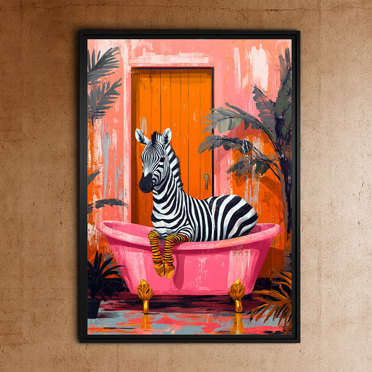 plakaty Zebra w różowej wannie - grafika na plakacie