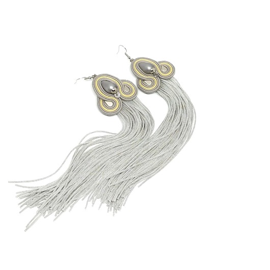 kolczyki soutache Szaro-żółte kolczyki sutasz - kolekcja Drop