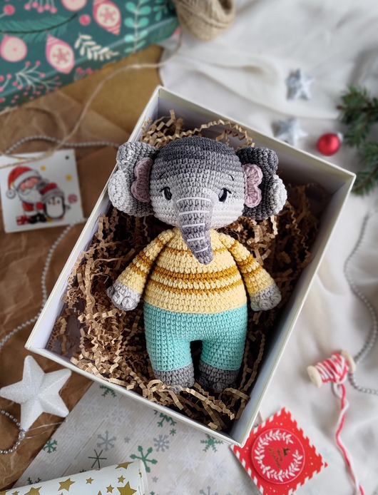 misie i maskotki Maskotka słonik w pudełku, Zabawka na prezent, Prezent dla malucha