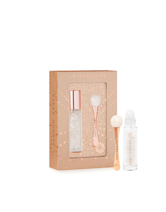 akcesoria dla niej CRYSTALLOVE Clear quartz 3D eye set - masażer pod oczy i roll-on - limited ed