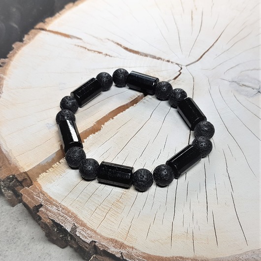 biżuteria męska Męska bransoletka mocy - turmalin i lawa b10