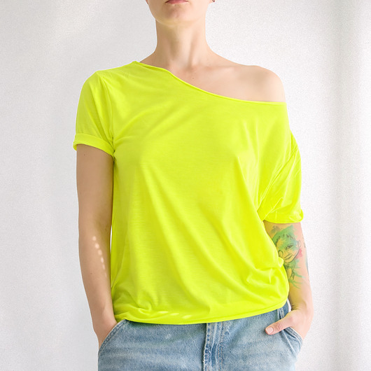 t-shirt damskie Koszulka Fluo żółta Oversize Bez Nadruku