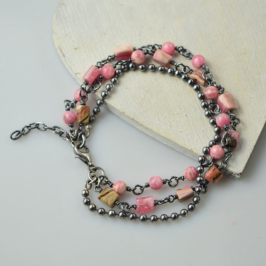 bransoletki z kamieni naturalnych Rodochrozyt w srebrze - bransoletka