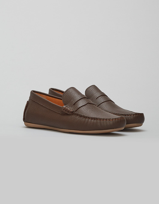 buty męskie Ciemnobrązowe mokasyny skórzane wsuwane b311