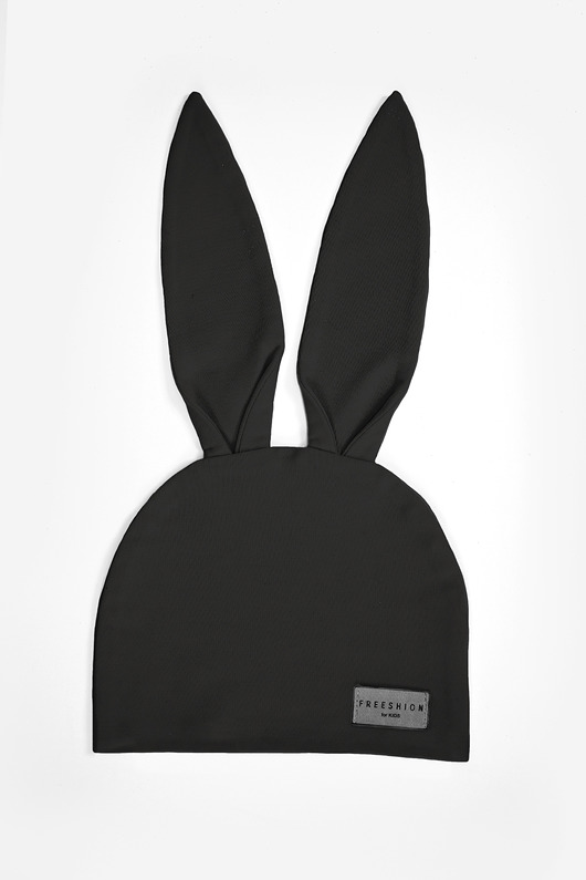 czapki dziecięce Czarna czapka z dzianiny z uszami zająca