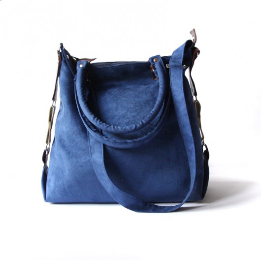 torba - navy blue&leather&flowers - elfagado