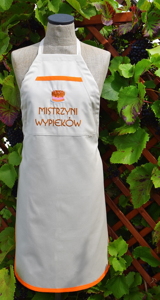 fartuchy kuchenne Fartuch Kuchenny bawełniany beżowy haftowany MISTRZYNI WYPIEKÓW - PREZENT