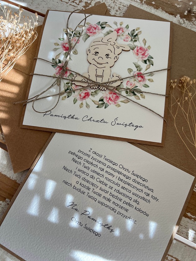 kartki scrapbooking Kartka na chrzest z kopertą