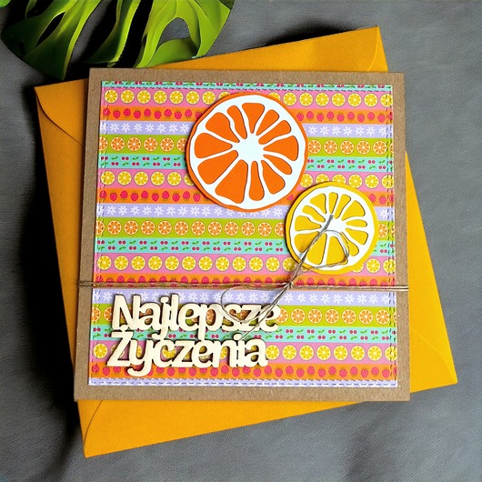 kartki scrapbooking Najlepsze życzenia : cytrusy: owocowa kartka