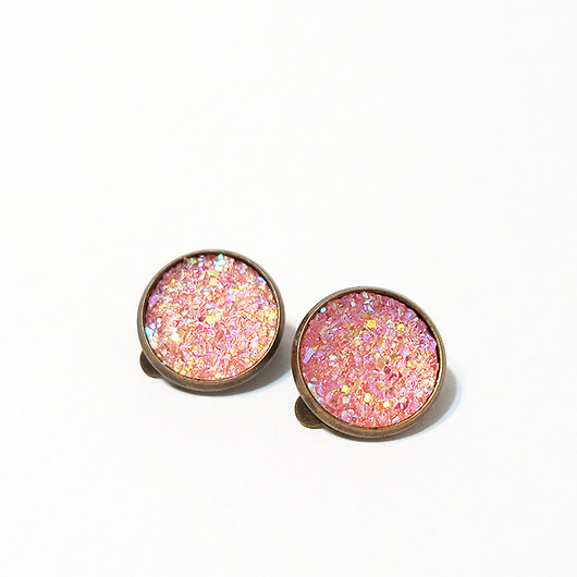 klipsy Klipsy - Druzy różowe - antyczny brąz