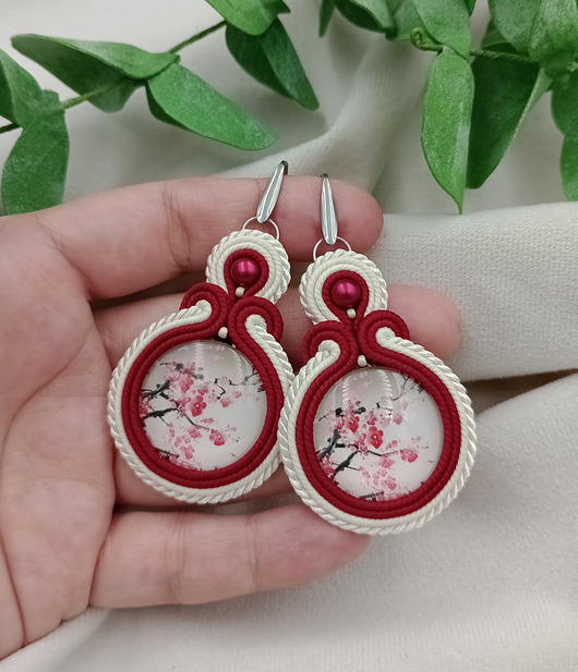 kolczyki soutache Kolczyki soutache kwiat jabłoni, kolczyki klipsy kwiaty kwiaty polskie