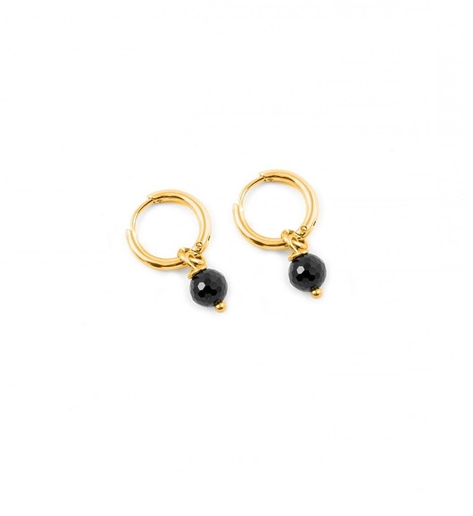 kolczyki - inne Ochronny czarny Turmalin - kolczyki koła z pozłacanej stali szlachetnej