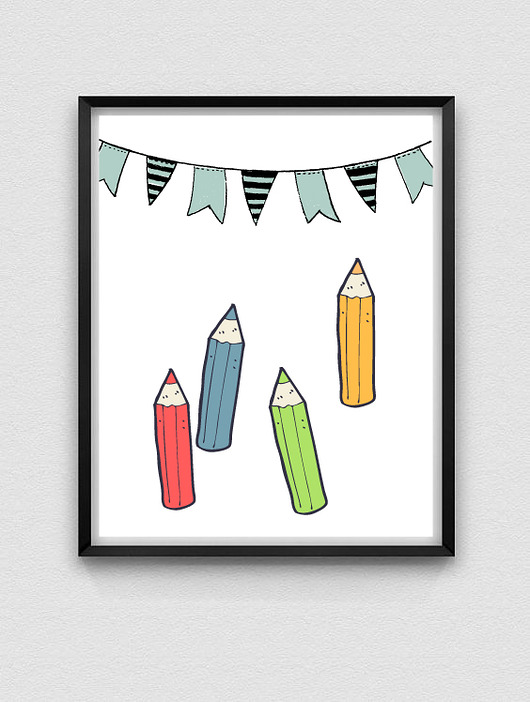 plakat kolorowe kredki i girlanda MUKI design