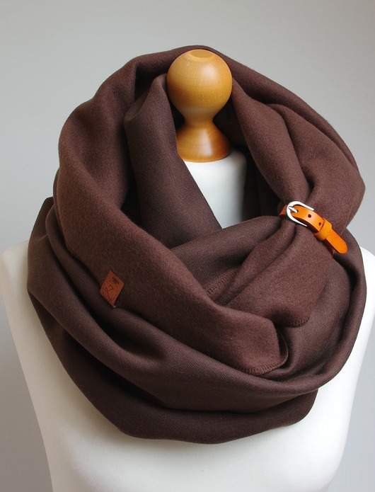 szale damskie Duży gruby zimowy komin damski CZEKOLADOWY, KOMIN oversize z zapinką