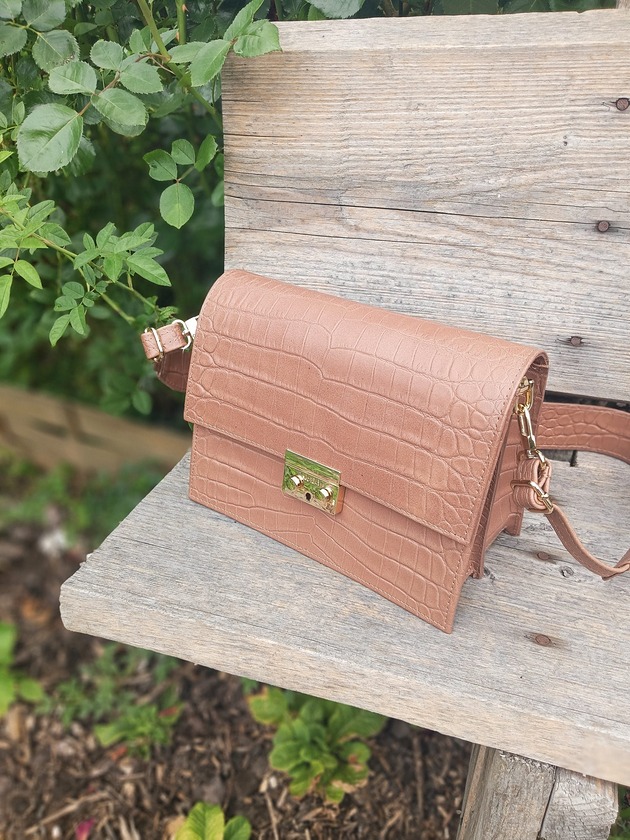 torby na ramię AMELIA II M ciemny nude CroCo limited GOLD