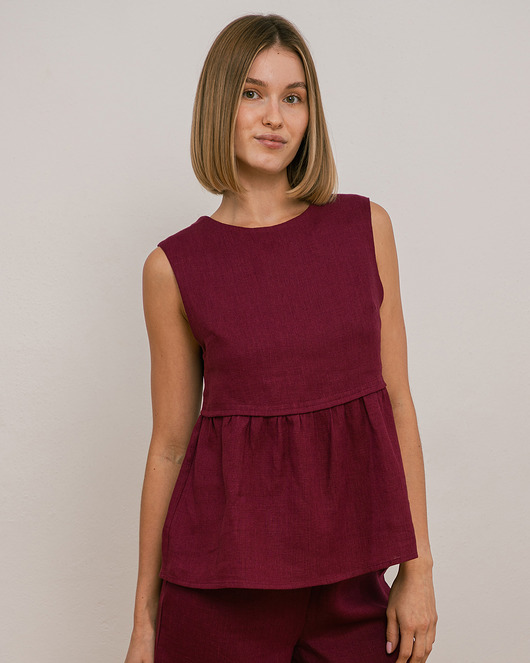 bluzki - inne Bluzka lniana śliwkowa