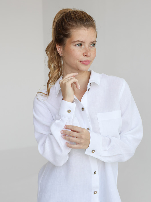 koszule damskie  Lniana koszula 100% len PURE WHITE