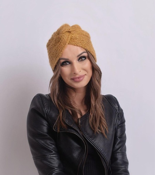 czapki damskie Ręcznie robiony turban kolor musztardowy