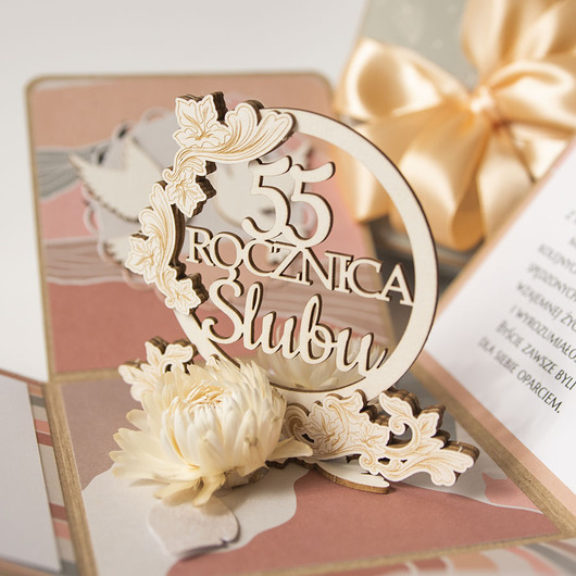 kartki scrapbooking 55 rocznica ślubu, szmaragdowe gody, exploding box, kartka 3d