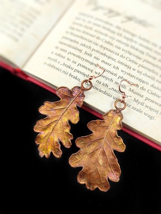 kolczyki z miedzi Liście dębu VIII kolczyki miedziane