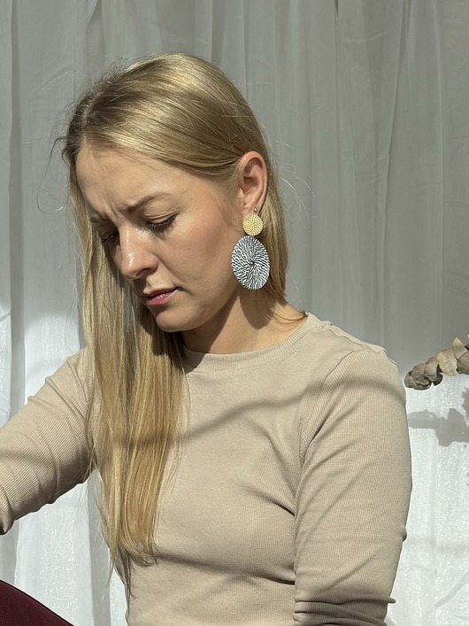 kolczyki soutache Duże lekkie kolczyki koła czarno białe