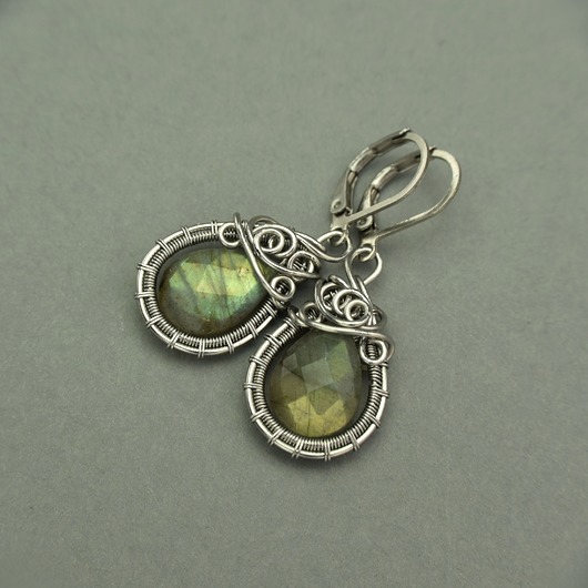 kolczyki wire wrapping Eleganckie kolczyki labradoryt wire wrapping