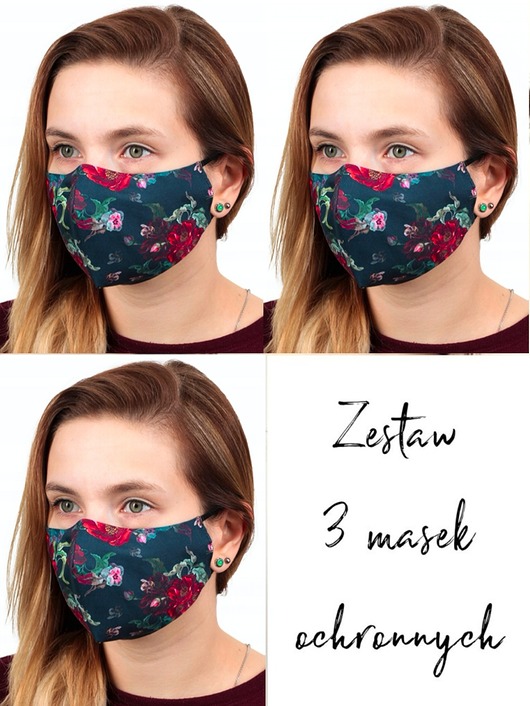 3szt. masek ochronnych-czerwone kwiaty Usunieta