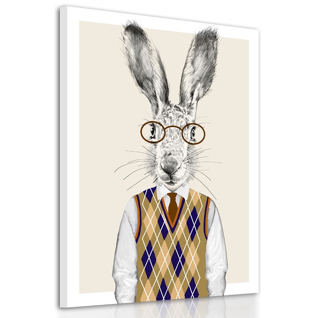 obrazy i plakaty do pokoju dziecięcego OBRAZ NA PŁÓTNIE -  Pan Królik w swetrze 60x80cm 02189