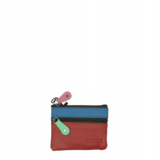 portfele damskie Saszetka skórzana skóra naturalna na klucze bilon poręczna OLIVKA