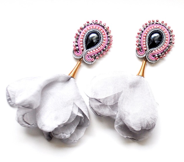 kolczyki soutache Sutaszowe kolczyki  ROSE z kwiatami