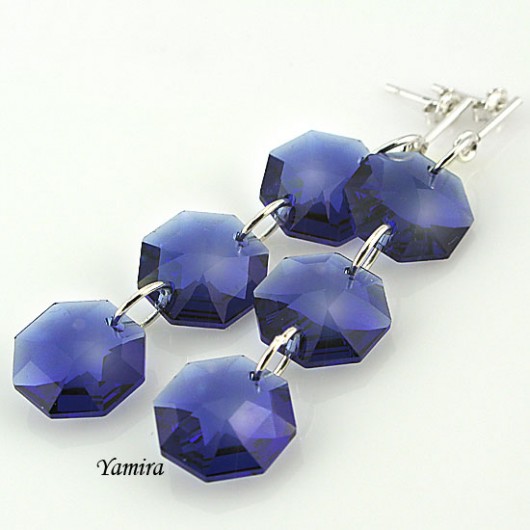 kryształ Swarovski Octagon Dark Sapphire - kolczyki yamira