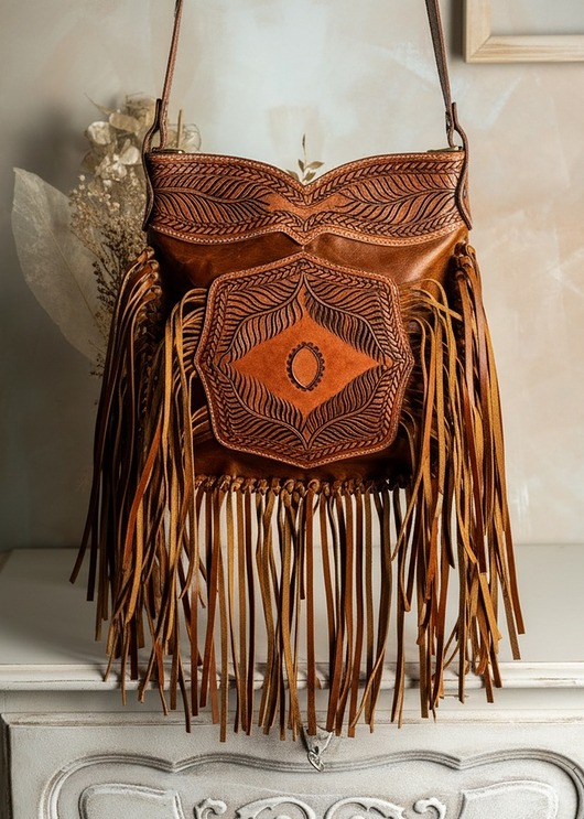 torby na ramię Torebka skórzana ręcznie robiona z frędzlami Vellore