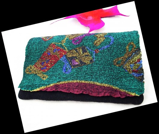 Piękna, Artystyczna Clutch Torebka z Jedwabiem filcant
