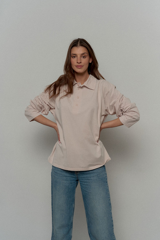bluzki z długim rękawem damskie Longsleeve collar SAND