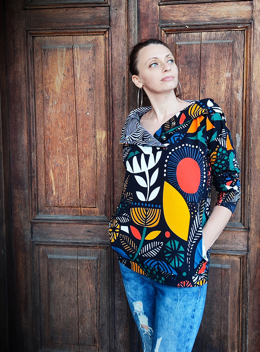 bluza z kapturem damska African Batic bluza oversize patchwork z kapturem